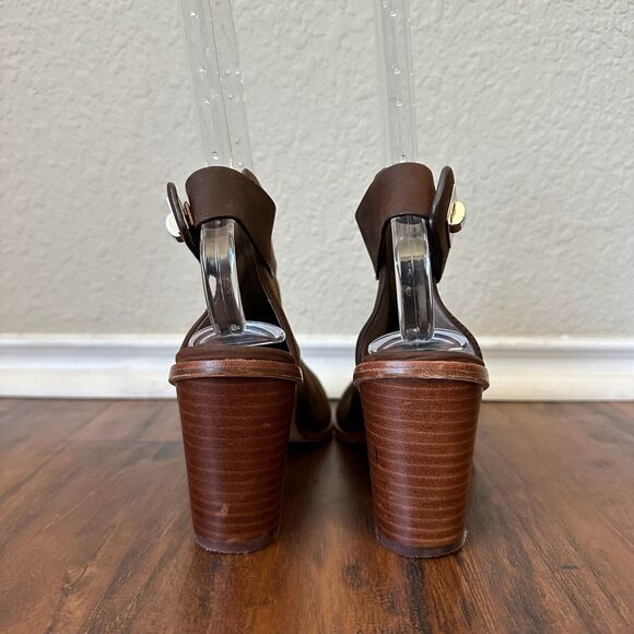 MATT BERNSON Peep Toe Open Heel Ankle Strap Booties Espresso Nubuck Leather - Picture 5 of 9